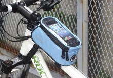 Сумка на раму велосипеда с чехлом под телефон голубой