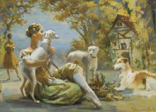Почтовая открытка Балерина с собакой. Балет "Жизель"