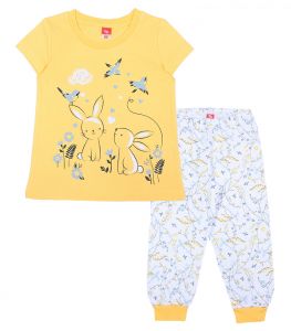 CAK5323 Пижама для девочки из желтой футболки и бридж от Черубино