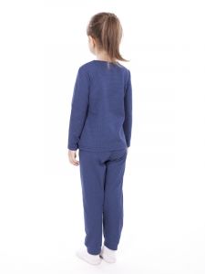Р200531 Пижама для девочки синяя в белый горошек