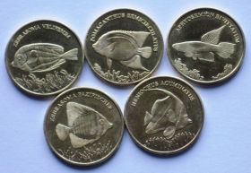 Рыбы набор монет 5 рупий  Малуку 2017 (5 монет)