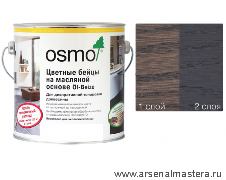 Цветные бейцы на масляной основе для тонирования деревянных полов Osmo Ol-Beize 3514 Графит 2,5 л