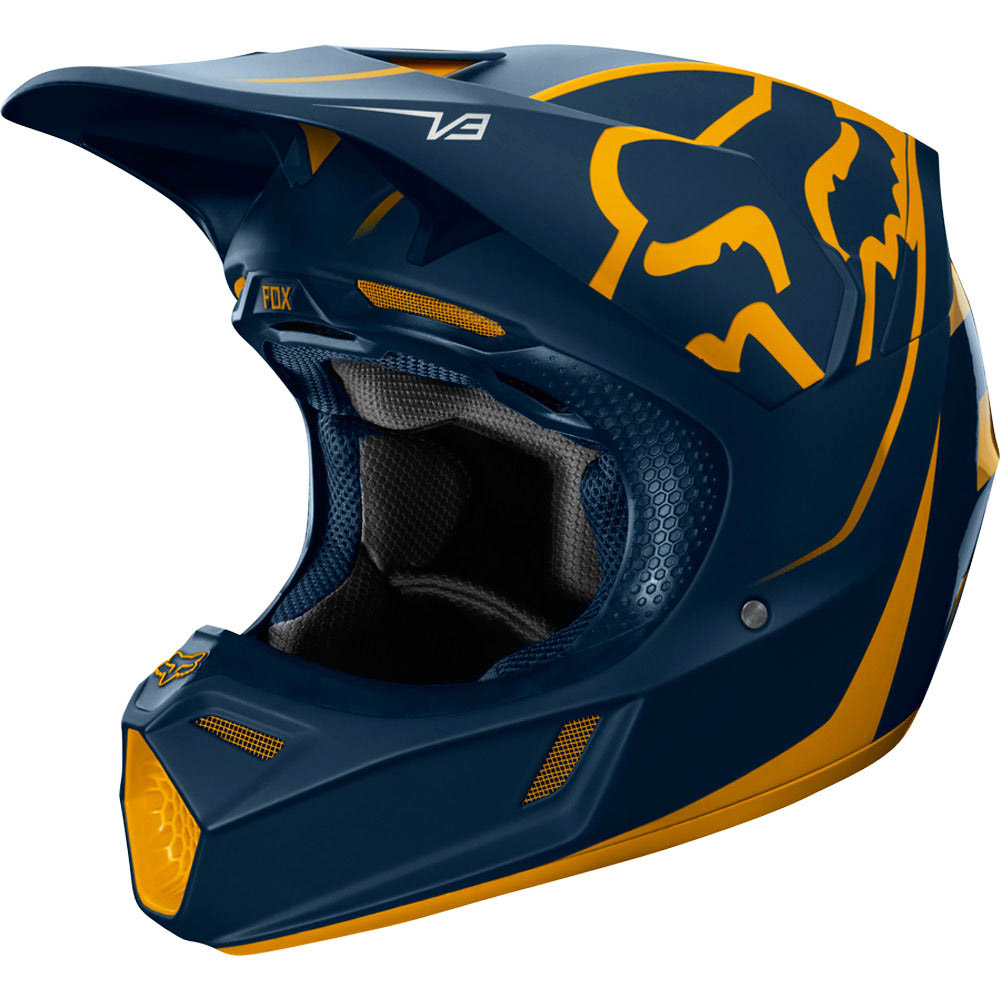 Fox V3 Kila Navy/Yellow шлем, сине-желтый