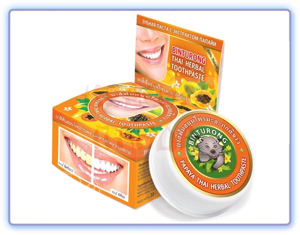 Binturong Papaya Thai Herbal Toothpaste Круглая зубная паста с экстрактом папайи