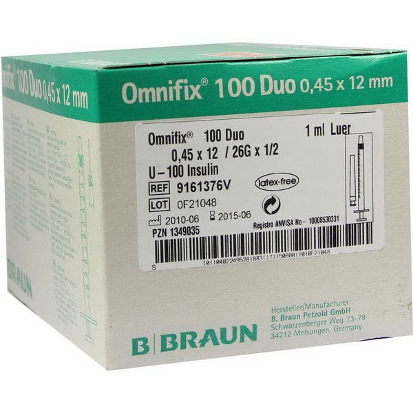 Шприц инсулиновый Omnifix U100 1 мл с приложенной иглой 26G ( 0,45x12мм)