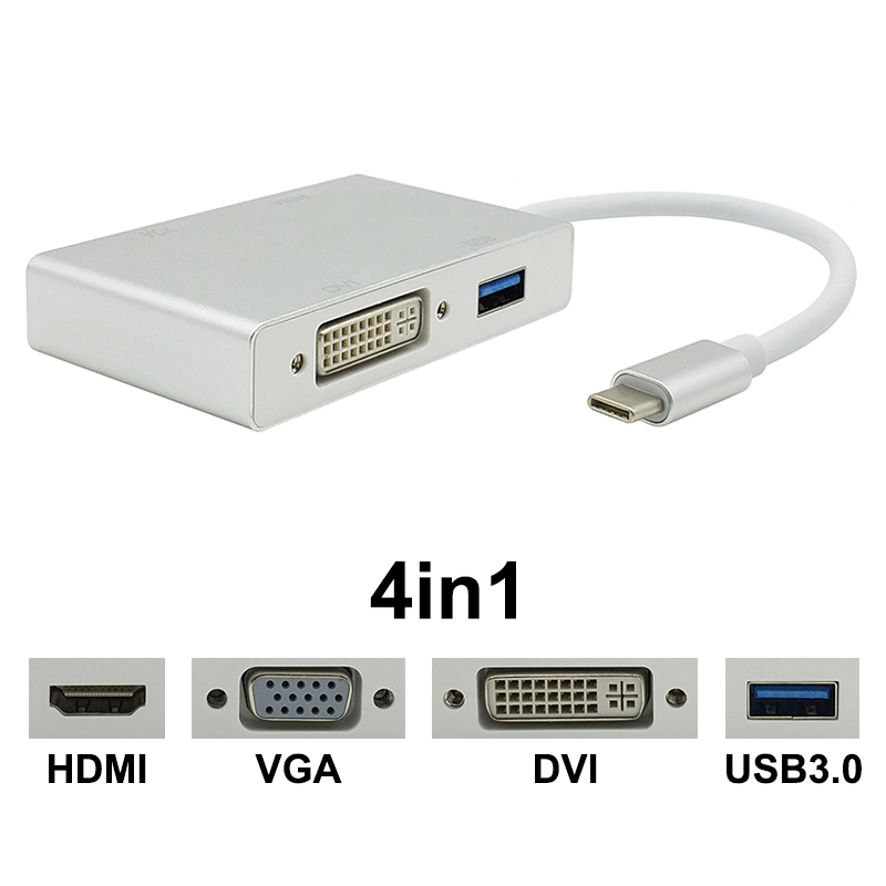 Адаптер конвертер USB Type-C HDMI+VGA+DVI+USB3.0