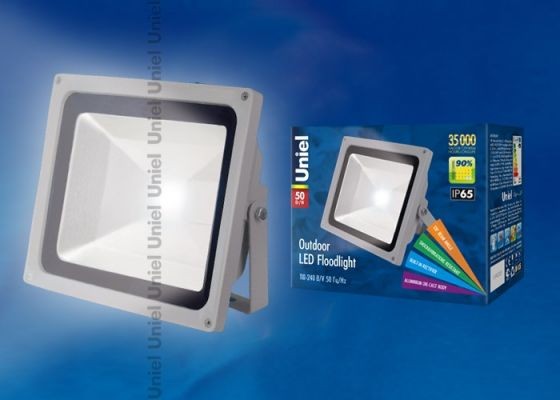 Uniel прожектор св/д 50W(4500lm) 6500K 6K алюминий/серый ULF-S01-50W/DW IP65