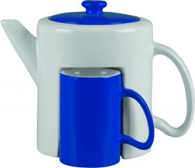 Набор: чайник, 2 чашки «Триптих», белый/синий (арт. 823202)