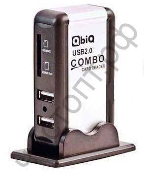USB HUB USB-хаб+картридер QbiQ CR95 3 порта+ картридер 45-in-1черный USB 2.0