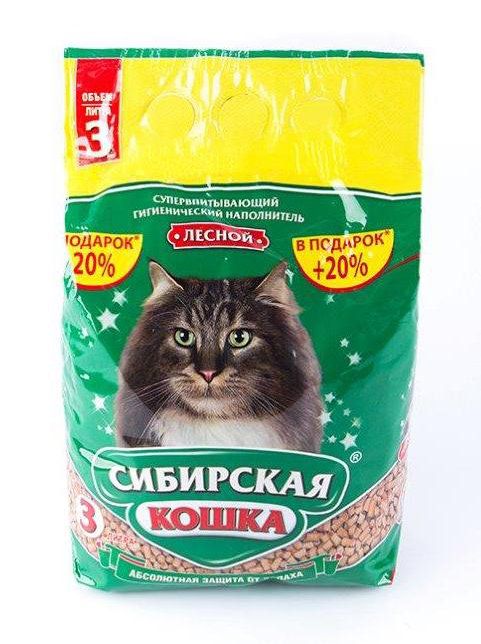 Наполнитель д/туалетов Сибирская кошка Лесной 3л. древ.гранулы 10мм