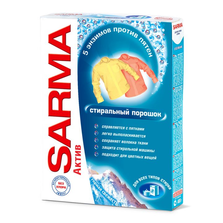 Стир. порошок Сарма-актив 400г Горная свежесть универсал