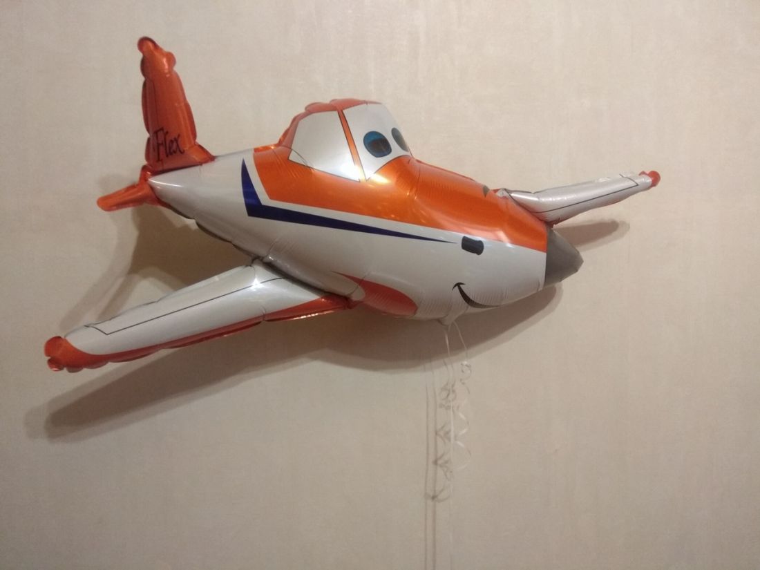 Оранжевый самолет фольгированный шар с гелием