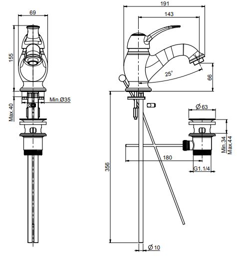 Fima - carlo frattini Lamp/Bell смеситель для раковины F3301 схема 1