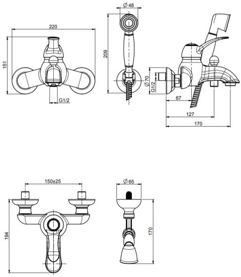 Смеситель Fima - carlo frattini Lamp/Bell F3304 с ручным душем схема 1