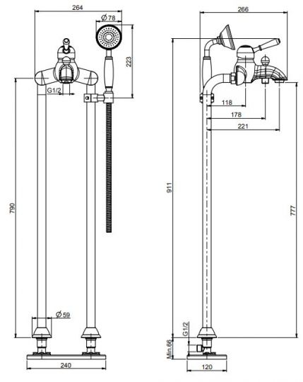 Напольный смеситель Fima - carlo frattini Lamp/Bell F3304/4 для ванны с душем схема 1