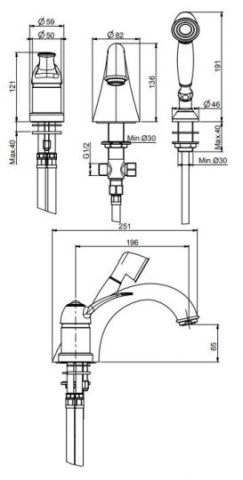 Смеситель для ванны Fima - carlo frattini Lamp/Bell F3314 на 3 отверстия схема 1