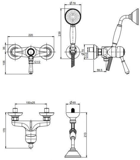Смеситель для душа Fima - carlo frattini Lamp/Bell с ручной лейкой F3365 схема 1