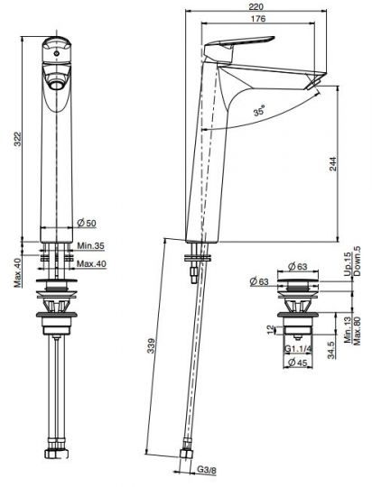 Fima - carlo frattini Spot смеситель для раковины F3001/H схема 1