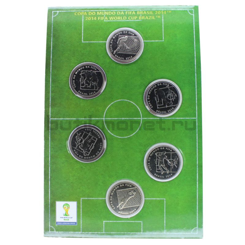 Набор монет 2 реала 2014 Бразилия Чемпионат мира по футболу (6 штук) в буклете