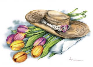 Почтовая открытка Шляпа с тюльпанами