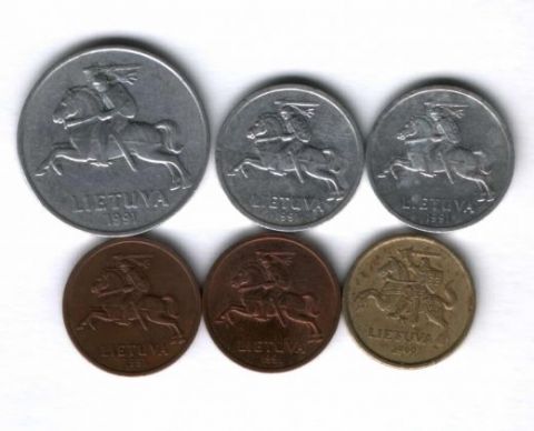 Набор монет Литва 1991-1999 гг. 6 шт.