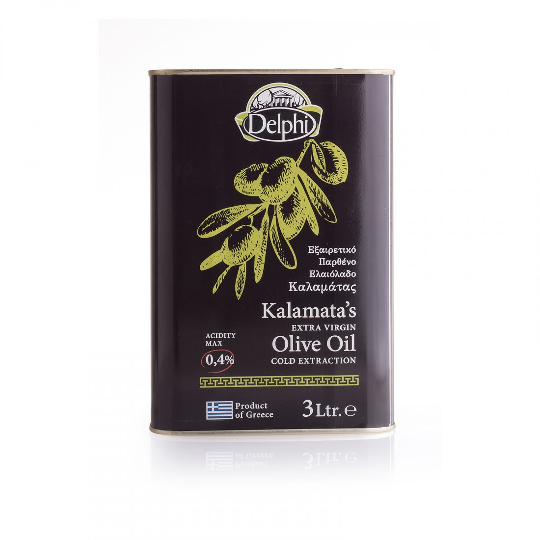 Оливковое масло Каламата DELPHI  - 3 литра прямого отжима из оливок, салатное греческое кислотность 0,3, жесть