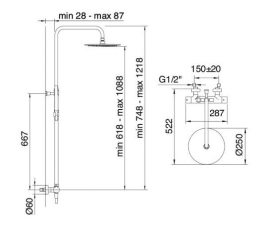 Treemme X-CHANGE mono душевая стойка термостат 5854 схема 1