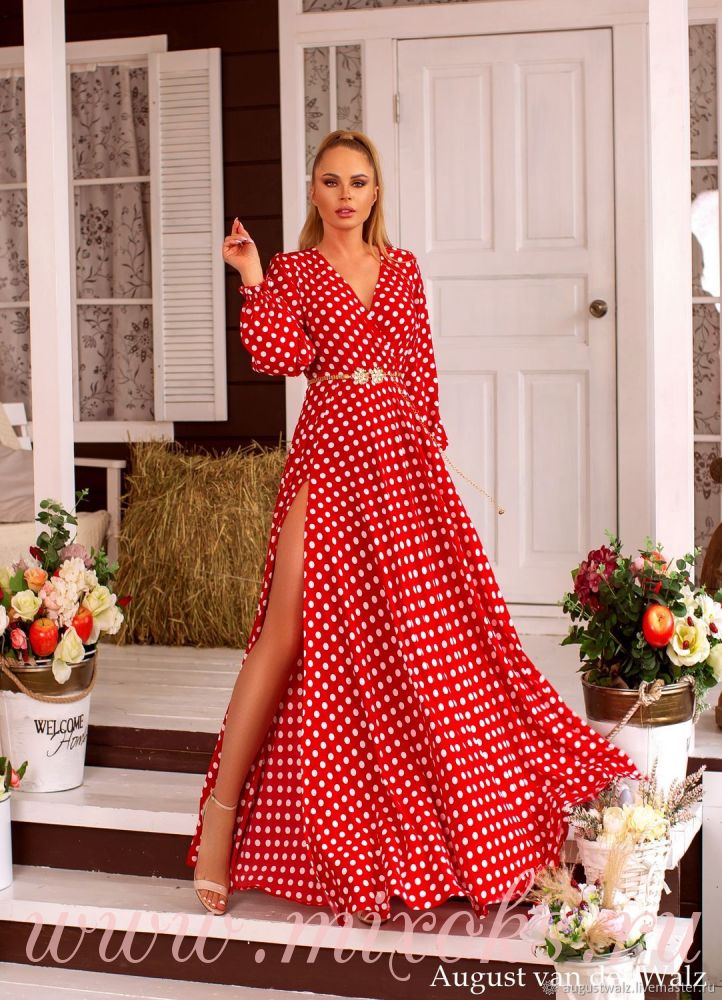 Красное платье в горошек в пол купить с доставкой и примеркой по России
