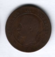 10 сантимов 1857 года B Франция, редкий год