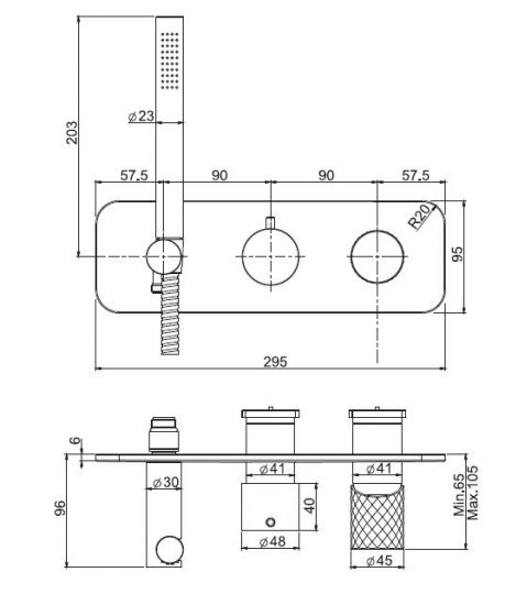 Fima - carlo frattini Spillo Tech смеситель для ванны/душа F3049X2G схема 1