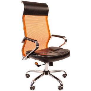 Кресло CHAIRMAN 700/ORANGE сетка для руководителя, сетка/экокожа, цвет оранжевый/черный