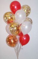 Фонтан из 15 гелиевых шаров, красный, белый и золотое конфетти