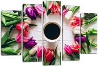 Модульная картина Тюльпаны и кофе