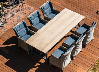 Комплект мебели из ротанга: стол ТЕРАМО (коричневый) + 6 кресел БЕРГАМО (цвет коричневый/серый)