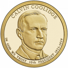 30-й президент США - Калвин Кулидж. 1 доллар США 2014 года