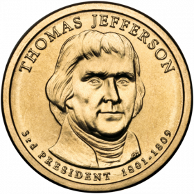 3-й президент США. Томас Джефферсон 1 доллар США