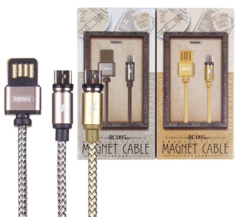 Кабель USB Remax RC-095m micro USB магнитный (1 метр) (gold)