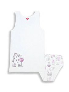 CAJ3454 Комплект нижнего белья для девочки в белом цвете с принтом домиков Черубино