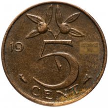 Монета Нидерландов 5 центов 1950-1980 год