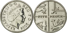 Монета 5 пенсов 2014 года Великобритания