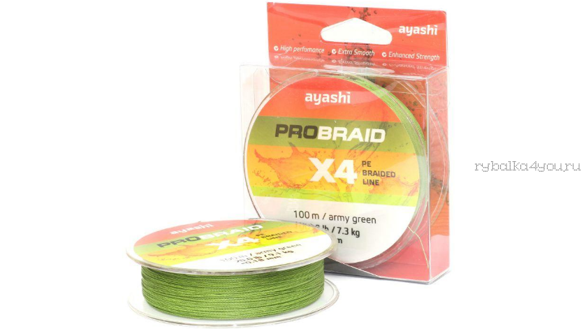 Плетеный шнур Ayashi Pro Braid-X4 100 м / цвет: зеленый