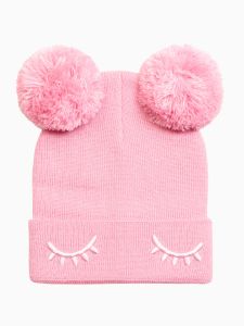 GKQ3109/1 Розовая шапка для девочки с ушками помпонами по бокам Pelican