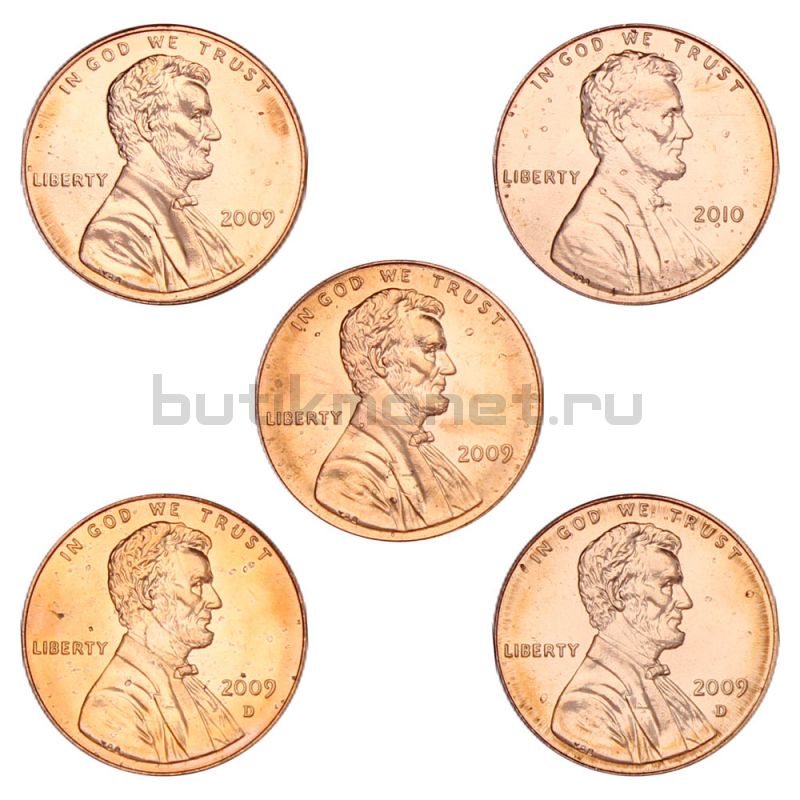 Набор 1 цент 2009-2010 США Жизнь Линкольна (5 монет)