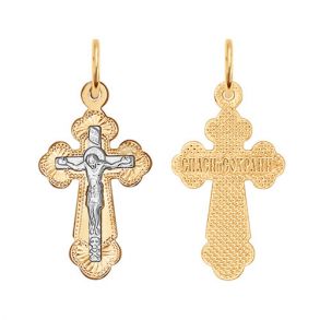 Крест из комбинированного золота с гравировкой 121138 SOKOLOV