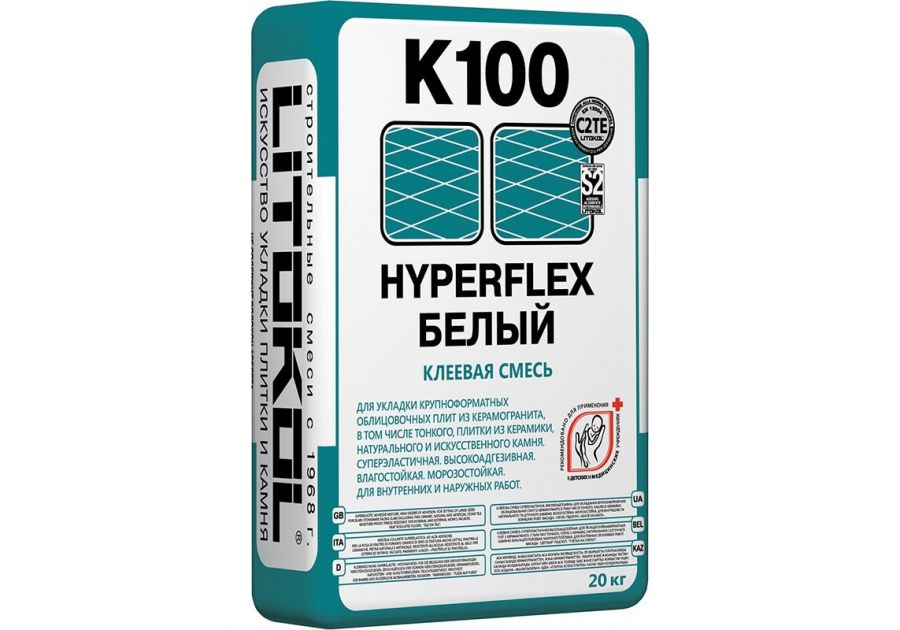 Цементный клей HYPERFLEX K100 "LITOKOL" (БЕЛЫЙ) - 20кг