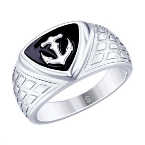 Кольцо «Якорь» из серебра с эмалью 94012672 SOKOLOV