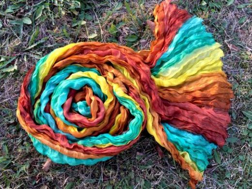 Разноцветный шарф парео из наутрального жатого шелка, купить в Москве, интернет магазин