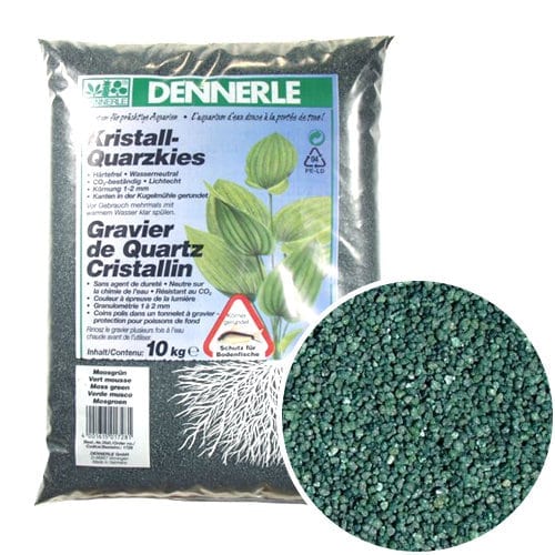 Dennerle Kristall-Quarz, гравий фракции 1-2 мм, цвет темно-зеленый (цвет мха), 10 кг.