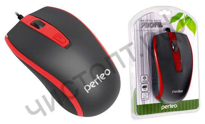 Мышь провод.USB PERFEO PROFIL, 4 кн, USB, чёрн-красн (PF-383-OP-B/RD)
