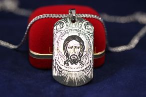 Стальной медальон "Иисус" с гравировкой в комплекте с цепочкой (арт. 800236)